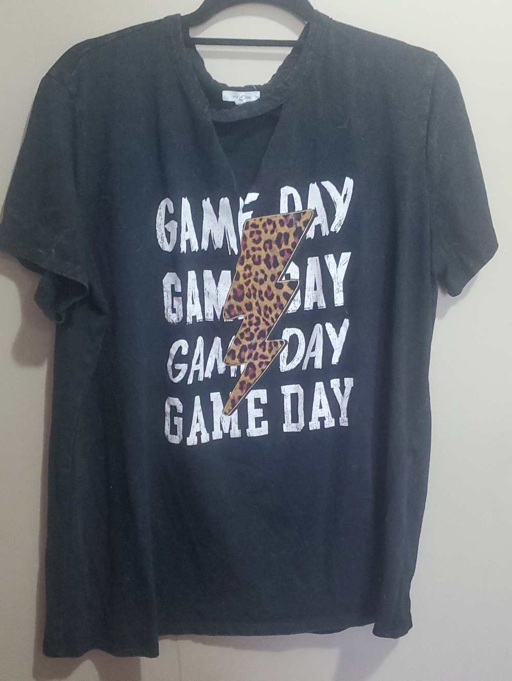 Maurices Black Graphic Tee with White Text and Leopard Lightning Bolt Size XL
